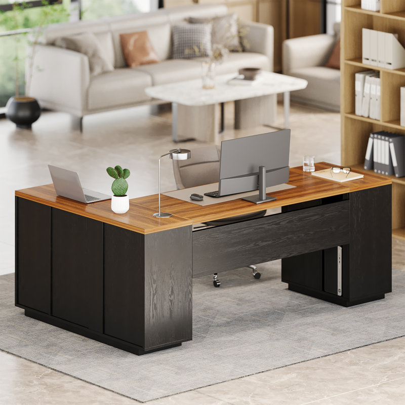 Bureau de direction 87 po avec classeur, Noir