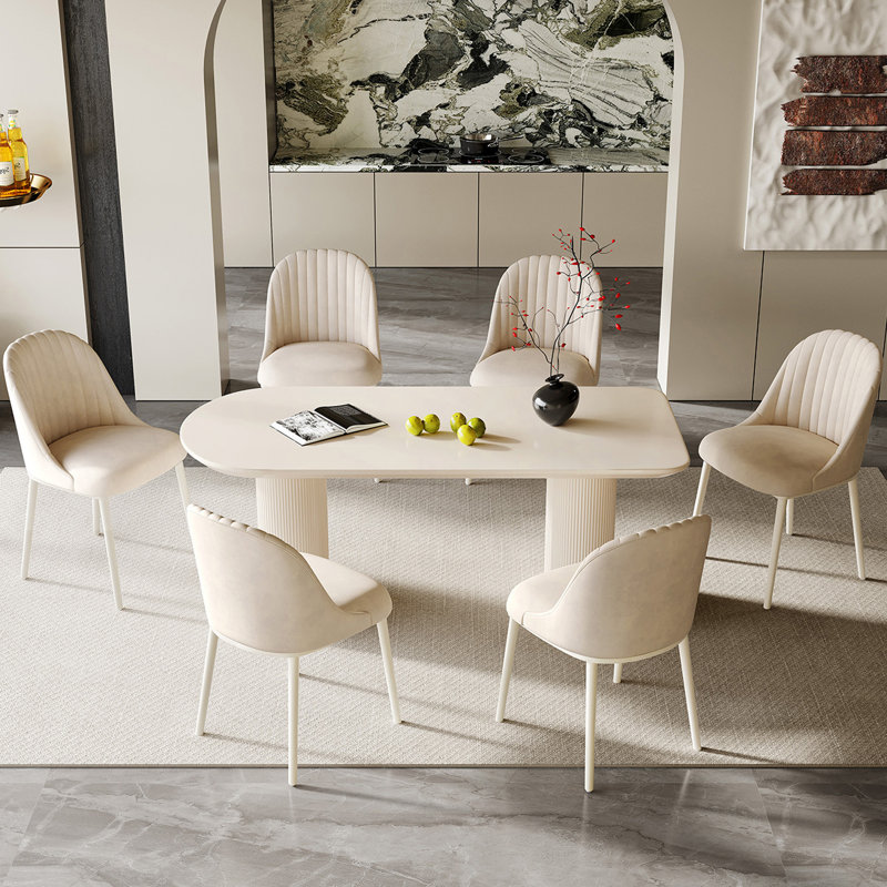 Pearlena Modern Dining Table Set, 29.56"H x 62.99"L x 31.5"W, 7-Piece ( 1 Table, 6 Chairs )