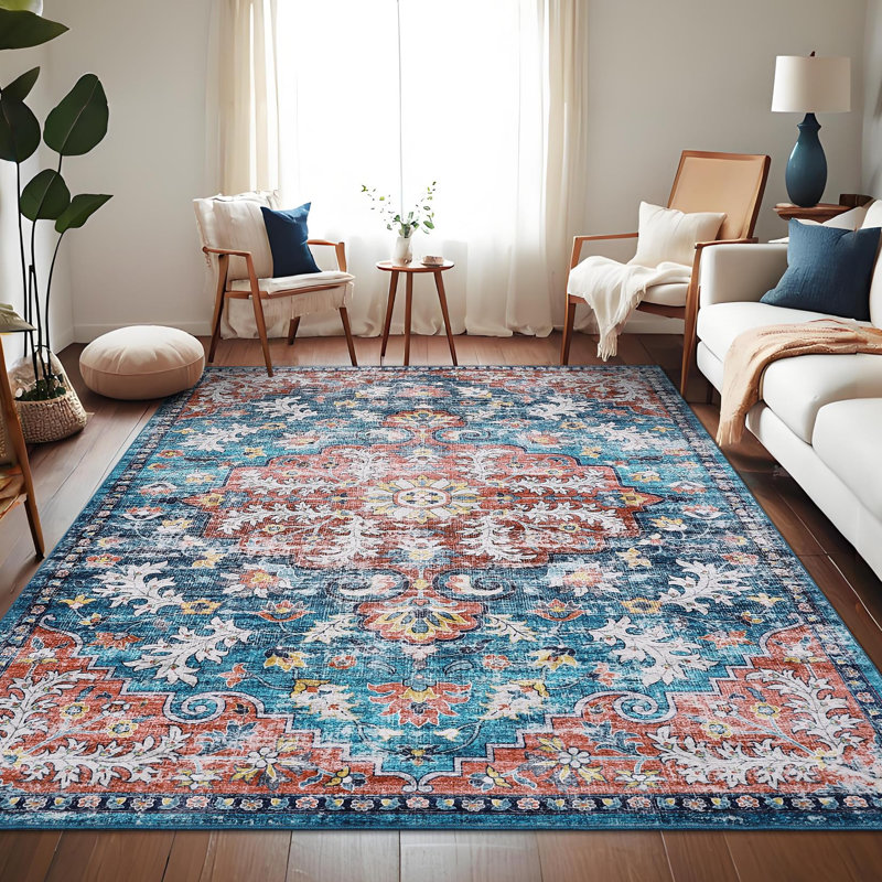 Rectangle Floral Area Rug, Blue, 240*340cm