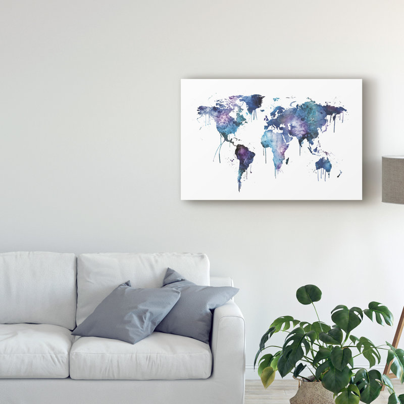 «Watercolor Map of the World Map» par Michael Tompsett, reproduction d'art graphique sur toile, H 22 po x l 32 po x P 2 po