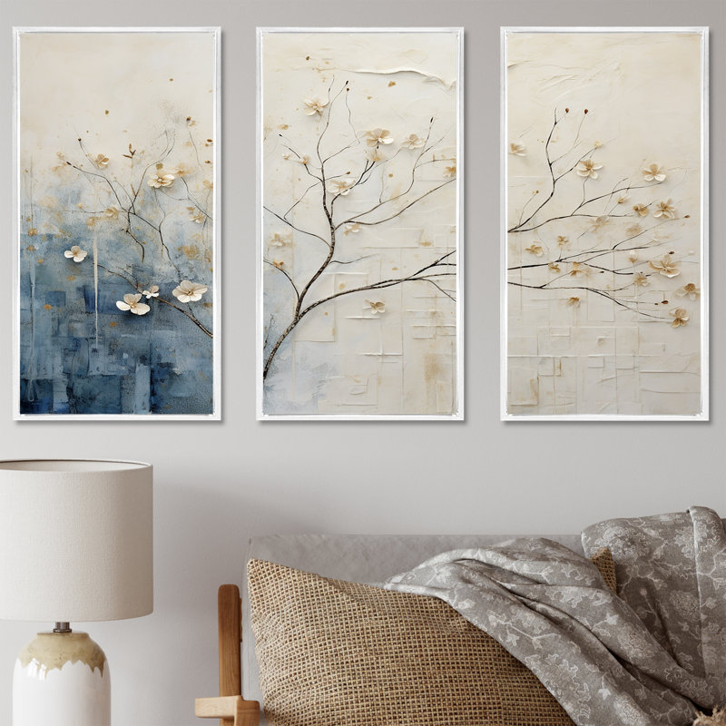 Minimalisme beige et bleu campagne - ensemble de décoration murale campagne, Cadre flottant blanc, H 28 po x l 36 po x P 1 po