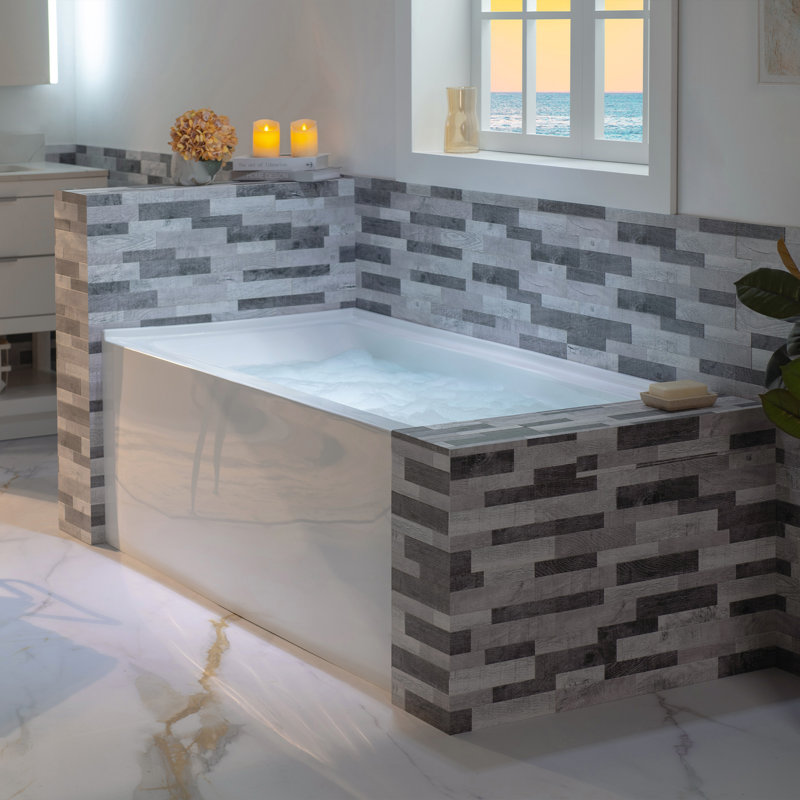 Vine 60 x 30 Inch Acrylic Alcove Soaking Tub, Right-Hand Drain & Overflow, 5 Finish Options, White/Oil Rubbed Bronze