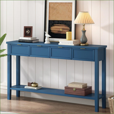 U_STYLE Table basse en MDF avec 4 tiroirs lisses Tablette inférieure, pieds en pin - Rangement peu encombrant pour le salon