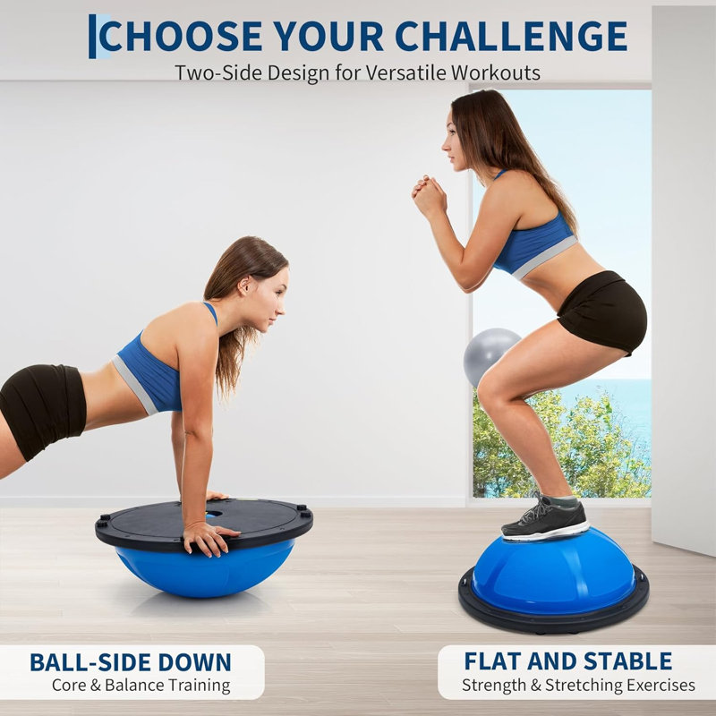 23" Half Balance Ball Trainer, Stability Yoga Ball with Resistance Bands & Pump