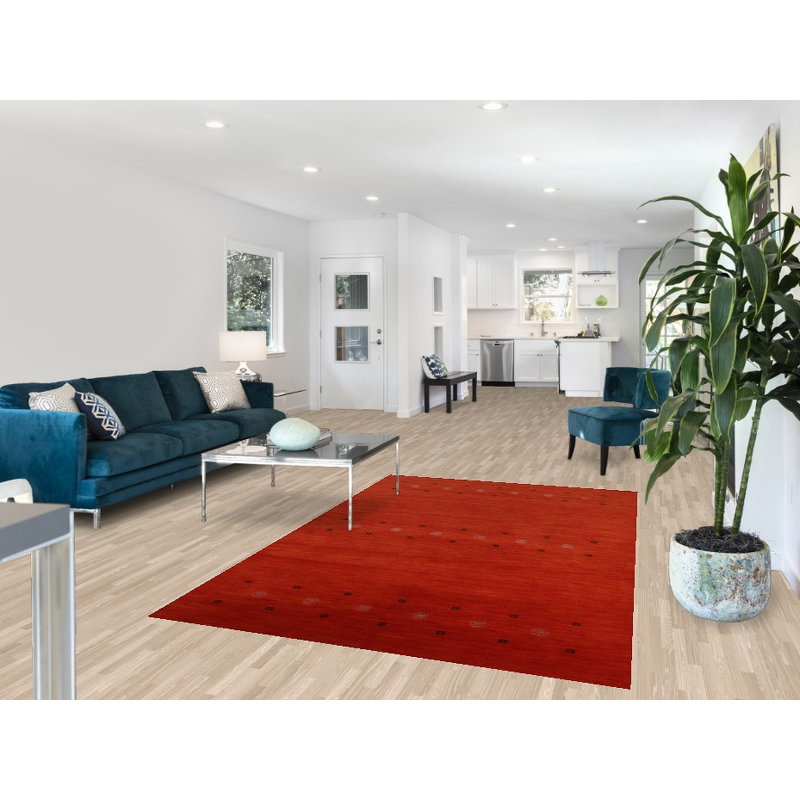 Tapis orange en laine orange de style Gabbeh 5 x 8