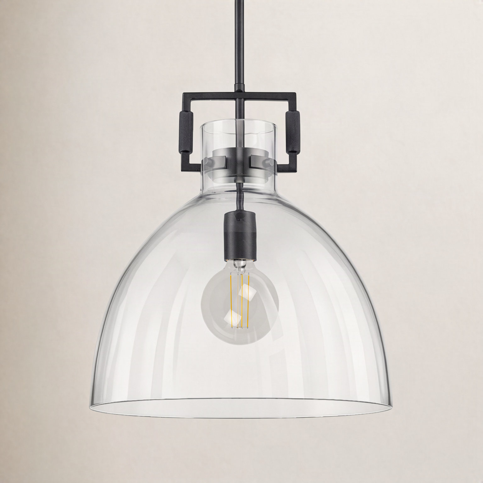 Miami Single Light Glass Dimmable Pendant, Black