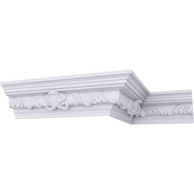 Endurathane Telma Twisted Leaf Crown Moulding, 2 7/8"H x 2 1/2"P x 3 7/8"F x 94 1/2"L, (11 1/4" Repeat), Factory Primed