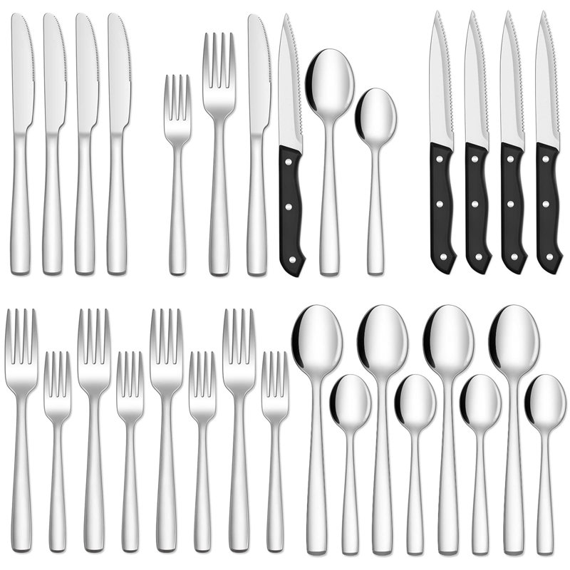 Ebern Designs Jivil Stainless Steel Flatware Set - Service for 4, Silver