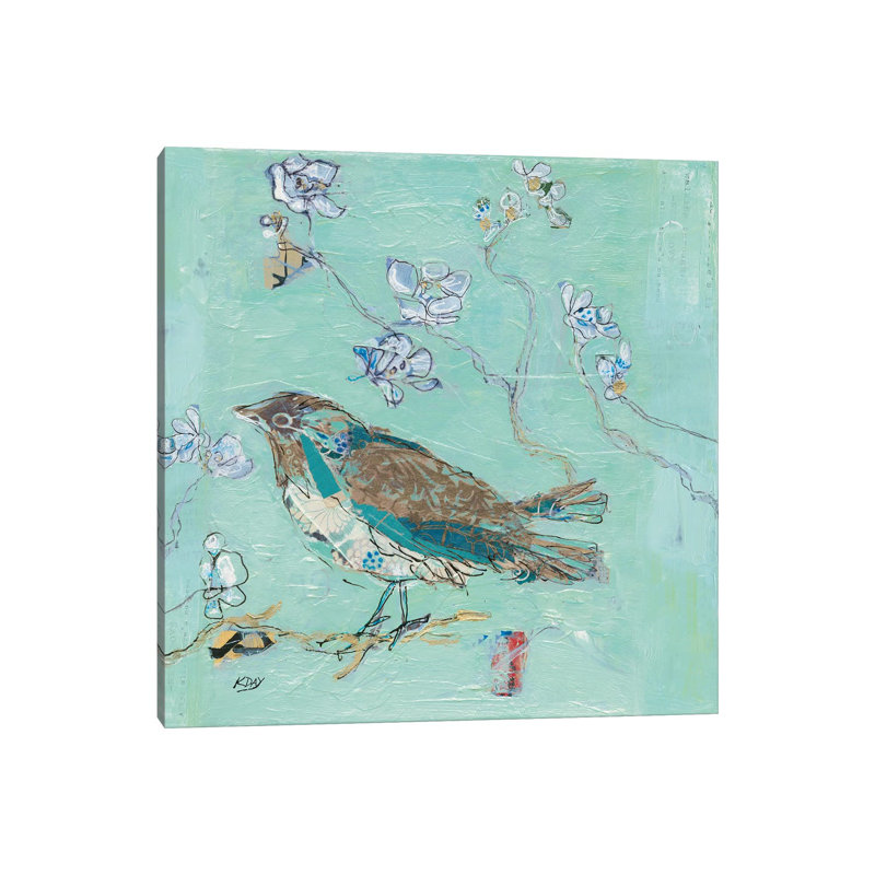 Aqua Bird With Teal - Wrapped Canvas Painting, 45.72 cm H x 45.72 cm W