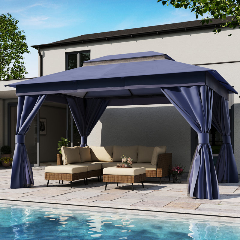 Lausaint Home 10'x13' Steel Patio Gazebo, Navy Blue
