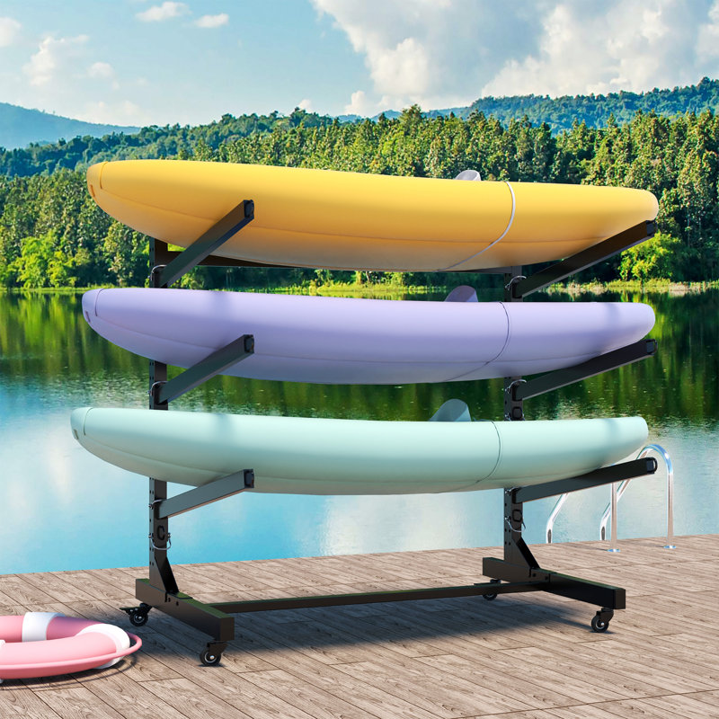 Support de rangement à 3 niveaux pour kayaks en métal - Support réglable robuste pour kayak, SUP, canot et planche