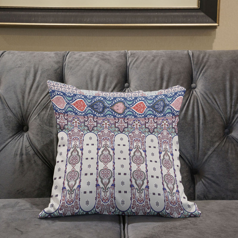 Floral Reversible Throw Pillow, 16" W x 16" H, Beige/Blue/Red