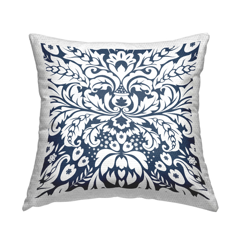 Coussin d'extérieur à motif damassé à motif floral complexe par Geoff Tygert