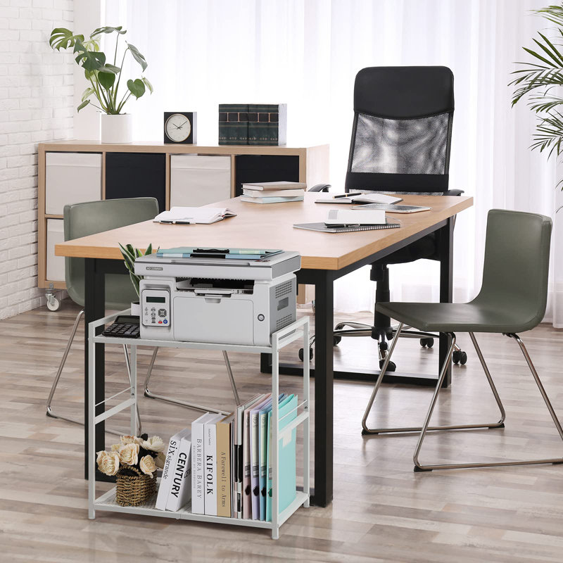 White Metal 2-Tier Mobile Printer and PC Tower Stand