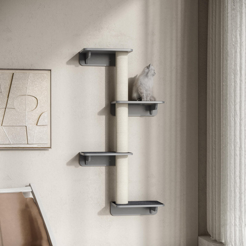 Étagère pour chat avec 4 plateformes, grimpeur mural pour chat avec 3 poteaux à griffer