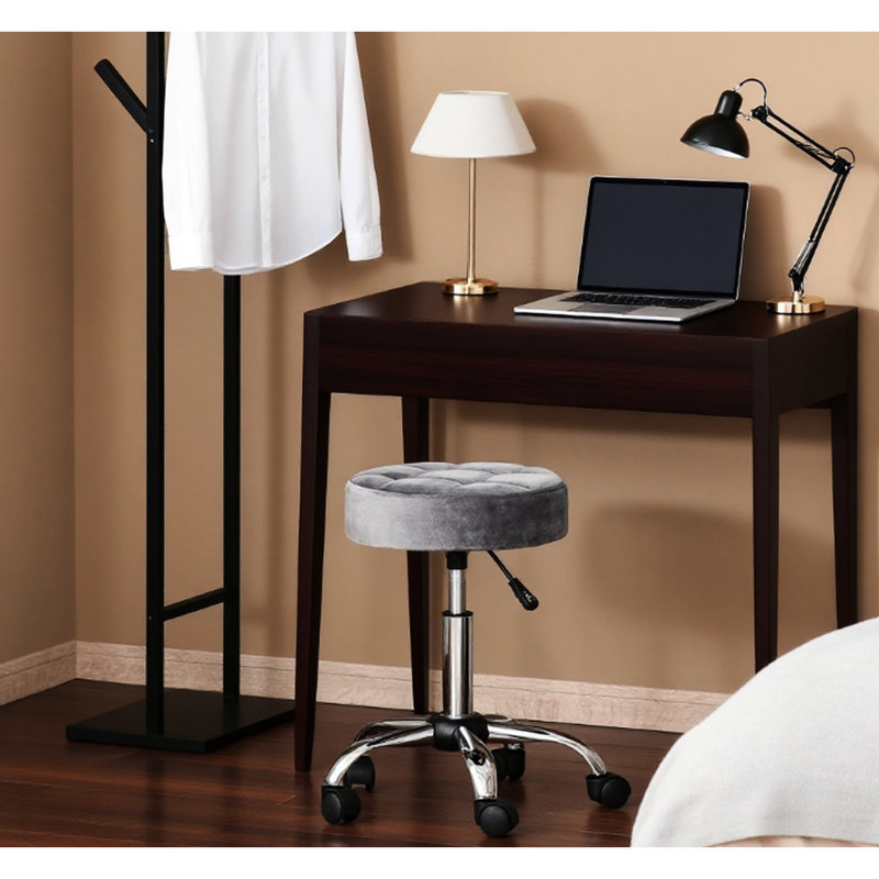 Adjustable Height Round Rolling Stool with Wheels for Office and Vanity
