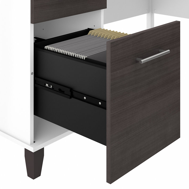 Ensemble de bureau avec rehausse Magomed, Gris orage / Blanc