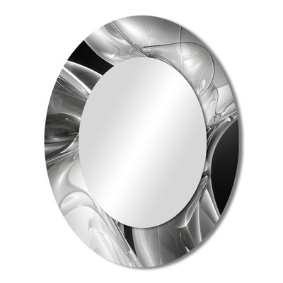 Grey Black Abstract Steel Serenade I - Modern Oval Wall Mirror