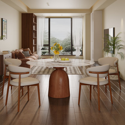 5Pcs Mid-Century Modern Dining Table Sets With Upholstered Side Chairs