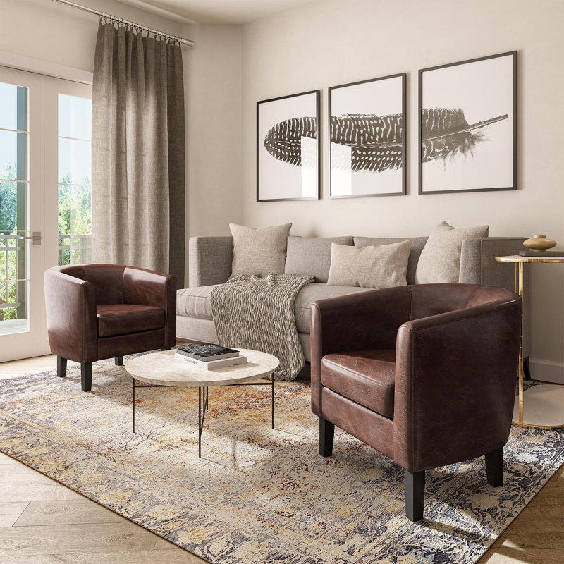 Fauteuil demi-tonneau de 26,77 po Munson, Similicuir caramel