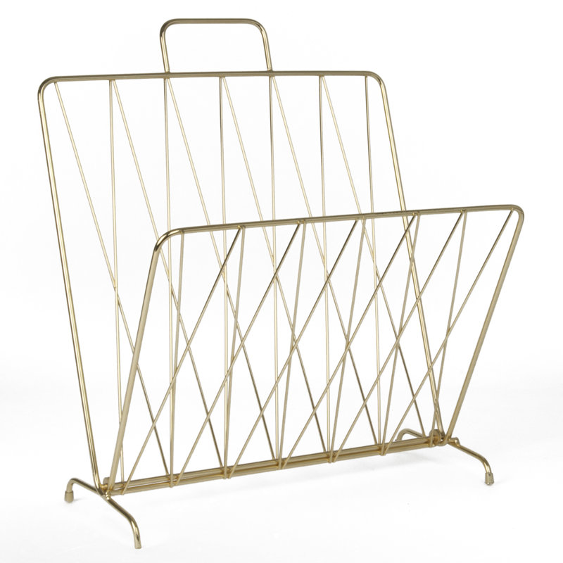 Diamond Metal Free Standing Magazine Rack, Gold