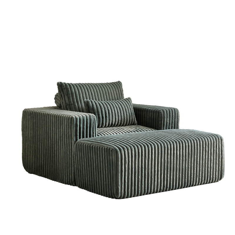 Fluffy - Méridienne moderne en velours côtelé de 62,5 pouces avec repose-pieds amovible, sans assemblage