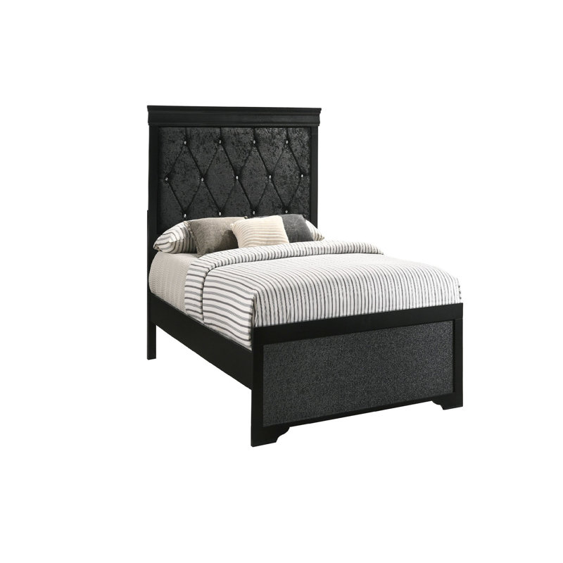 Lit simple moderne en bois avec tête de lit tapissier et support - panneau de chambre à coucher