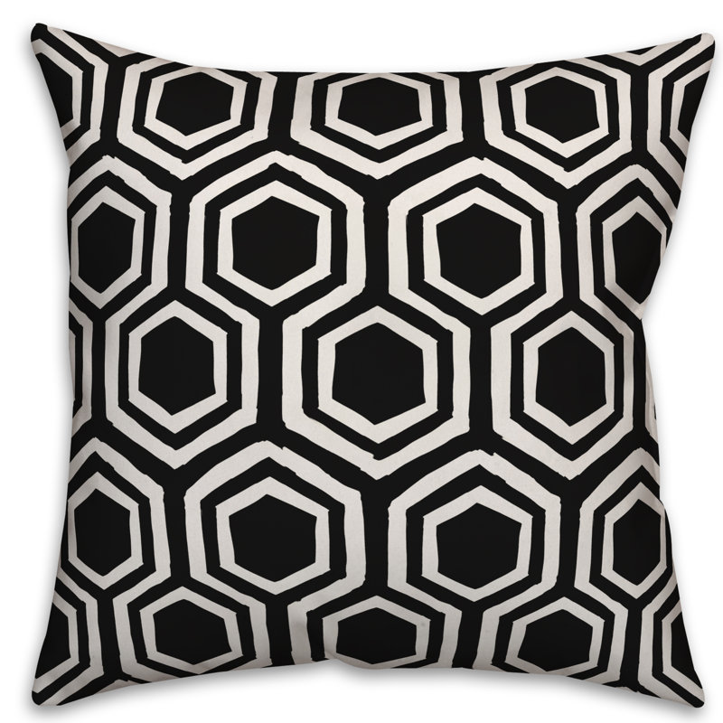 Housse de coussin Honeycomb, Noir, 20 po x 20 po, Polyester / bourre en polyester