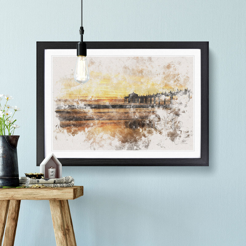 Sunset Behind The Pier - Single Picture Frame Print on MDF, 45cm H x 63cm W x 2cm D, Black Framed