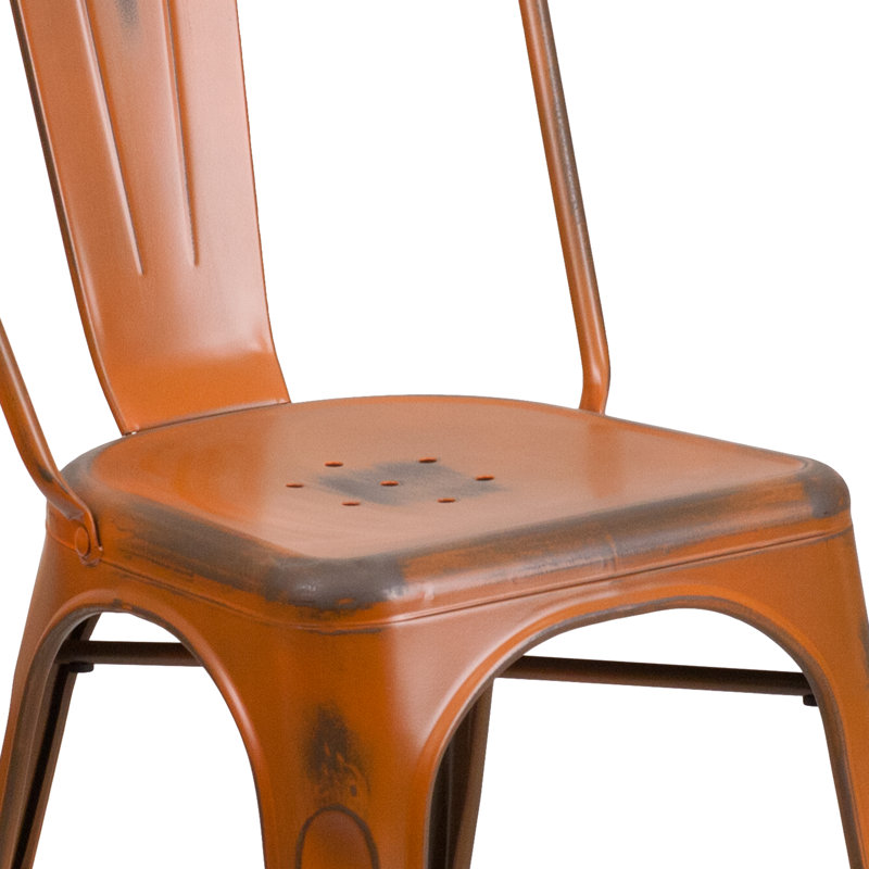 Lily Metal Stackable Side Chair , Distressed Orange