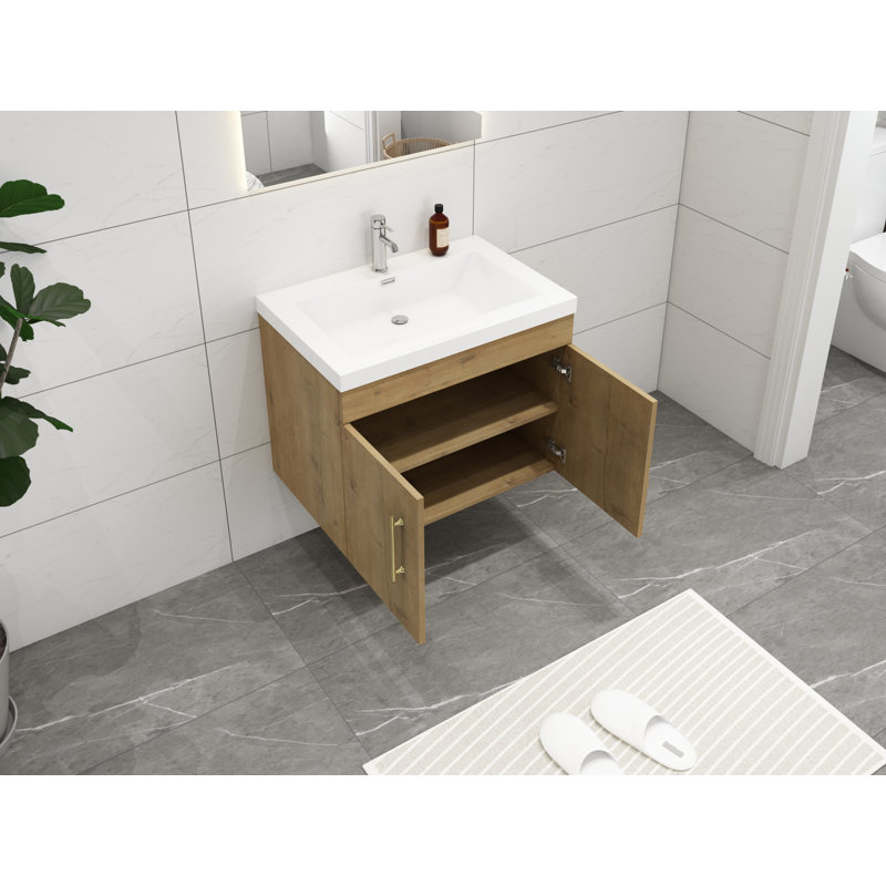 Ensemble de meuble-lavabo mural simple 30 po Carliss, Chêne, Or
