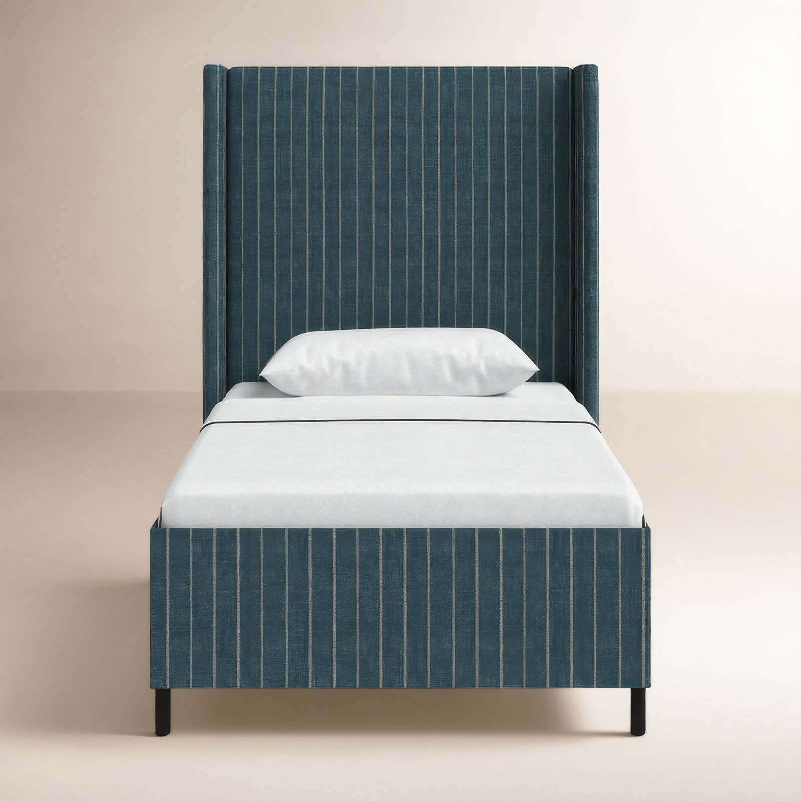 Tilly Upholstered Wingback Bed, Twin, Fritz Indigo Stripe