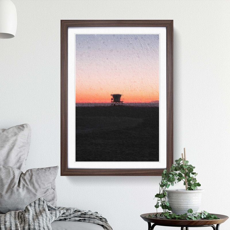 Lifeguard Station on Huntington Beach - Picture Frame Painting Print, 36cm H x 27cm W x 2cm D, Walnut Framed