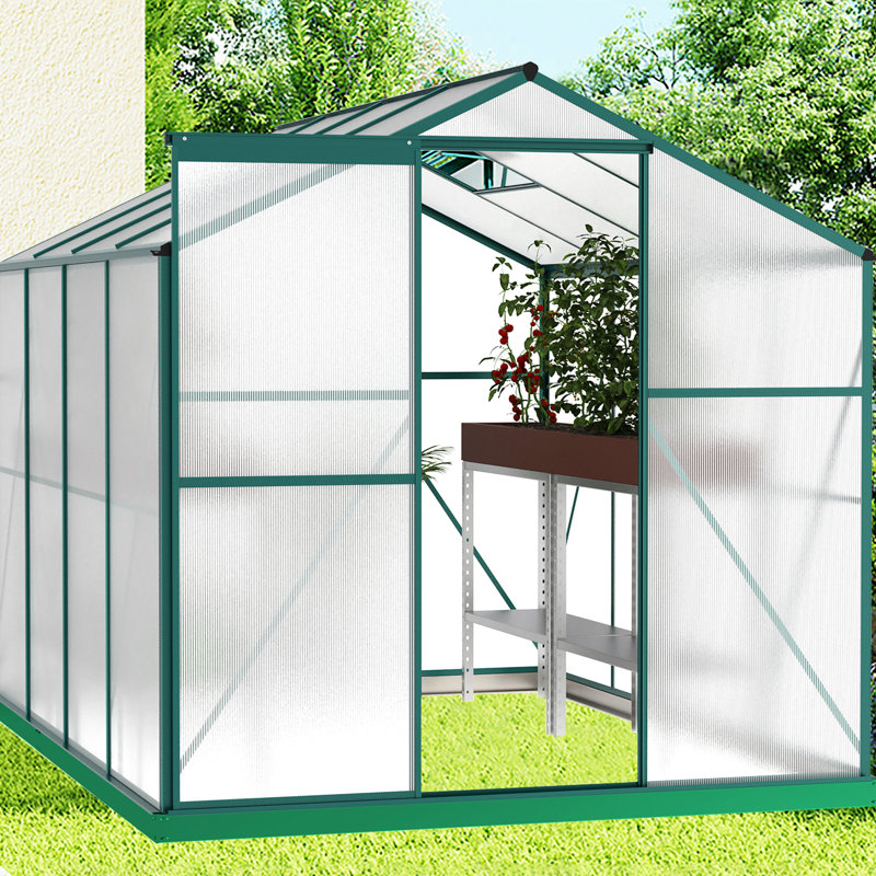 Serre de jardinage d'extérieur 6 pi x 8 pi, panneaux en polycarbonate, serre réglable pour ventilation de fenêtre robuste pour plante 6 pi x 8 pi, optimisation