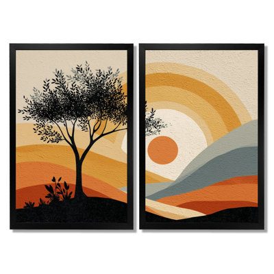 «Orange and Black Abstract Bohemian Desert Retreat - Botanicals», reproduction d'art sur toile botanique orange 2 pièces