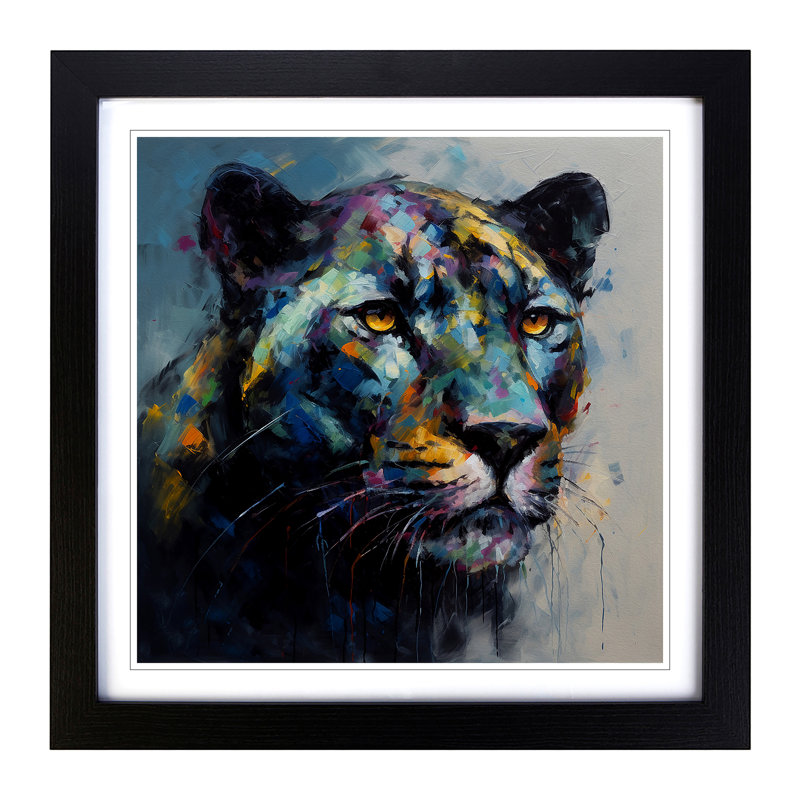 Panther Palette Knife No.1 - Single Picture Frame Print on Wood, Black