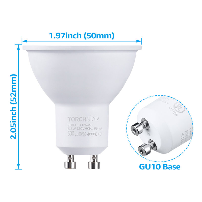 Ampoule à DEL à intensité variable Mr16 Gu10, 6,5 W (équivalent à 50 W), homologuée UL et Energy Star, 500 lm, 120 V, 4 000 K blanc froid, éclairage sur rail, lumière encastrée, 3 ans de garantie