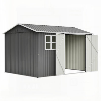 Oversized Steel Storage Shed With Window, Lockable Doors & Sloped Roof, Heavy Duty Outdoor Tool Shed For Garden, Patio, Backyard, Lawn