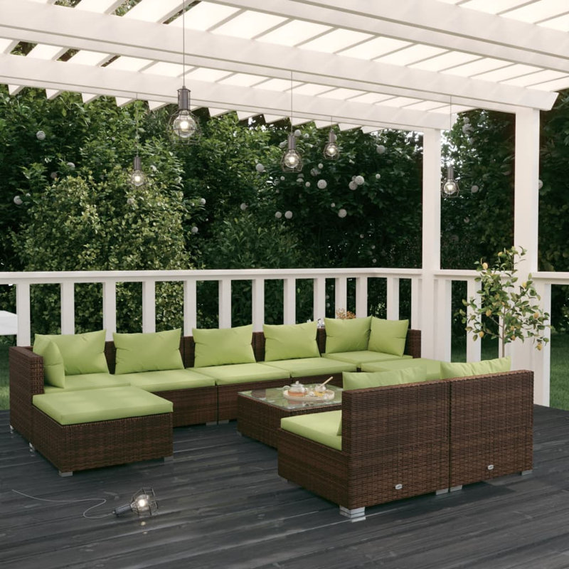 10 Piece Lounge Sofa Seating Group, Gray, Brown