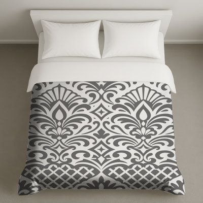 Housses de couette grises à motif damassé