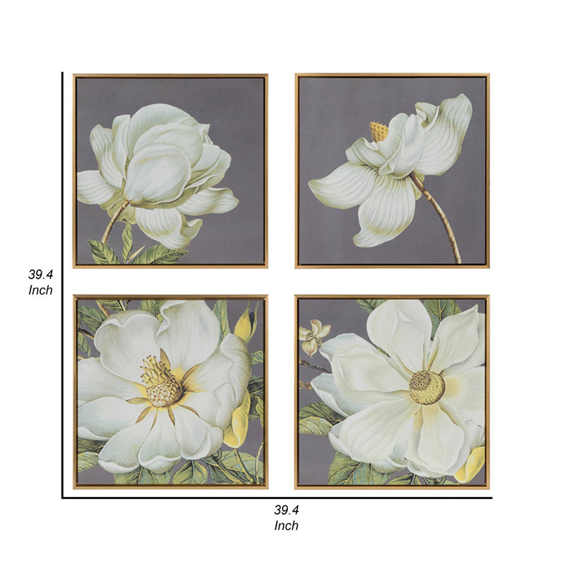 Fleur encadrée sur toile, 4 pièces