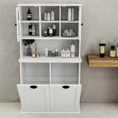Armoire à linge à la mode en blanc - deux compartiments avec style