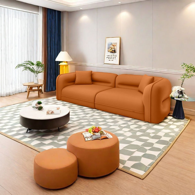Cream Style Modern Simple Small Sofa 96.46'' Upholstered Sofa, Orange