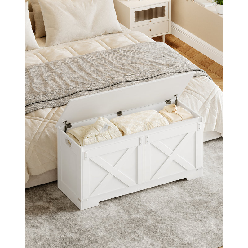 Storage Chest, Farmhouse Shoe Storage Bench with 2 Secure Hinge, Lift-Top Storages Bench, Bed End Stool, Wooden Storages Organizer 40 x 109 x 48.5 cm, for Bedroom