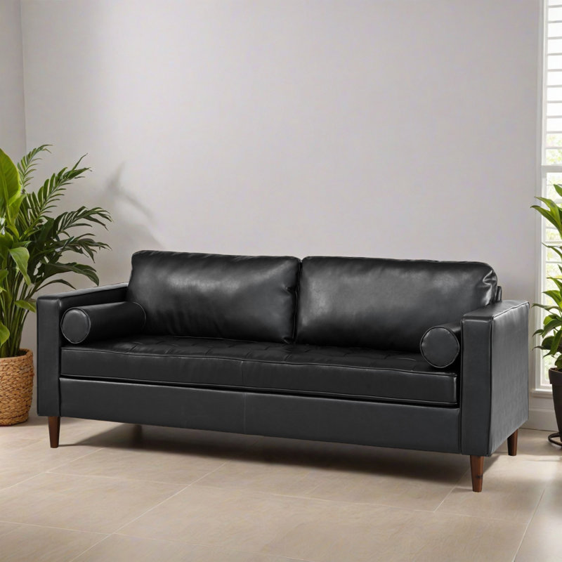 82.26" Upholstered Square Arm Sofa For Living Room, Black