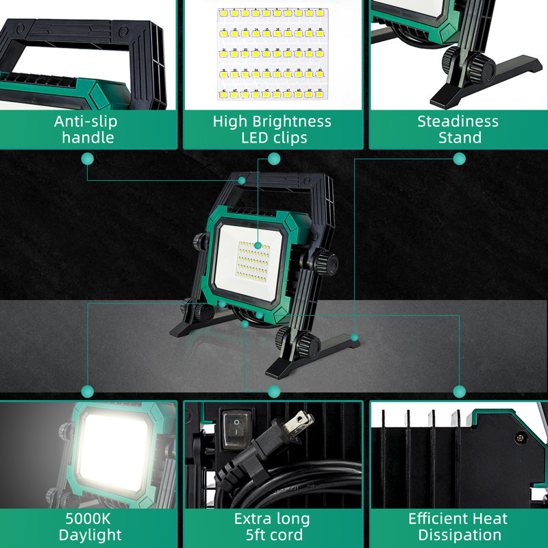 Portable Led Work Light, 3200 Lumen, 5000K Daylight Led 