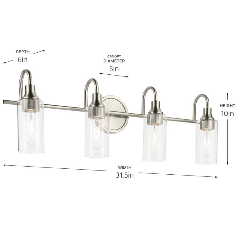 31.5" 4-Light Vanity Light with Clear Glass, Brushed Nickel