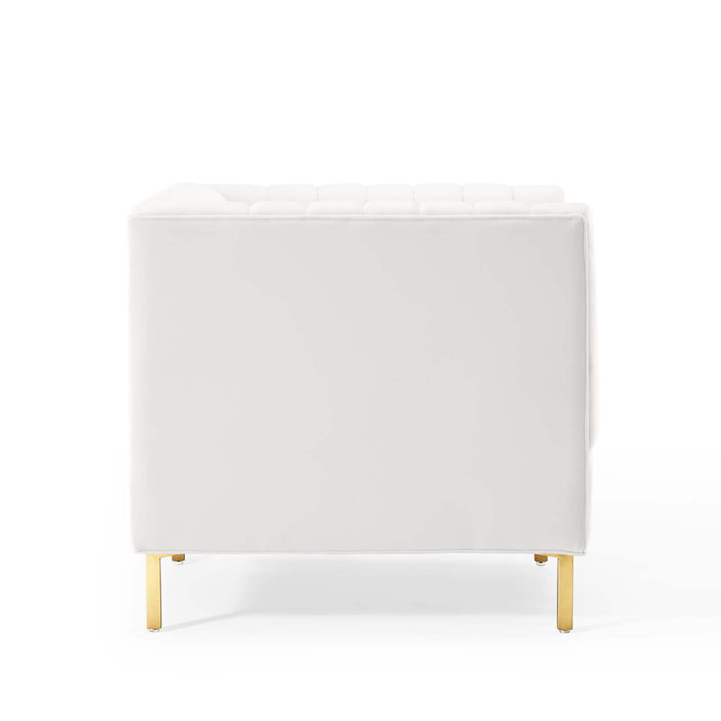 White Velvet Channel Tufted Barrel Accent Chair