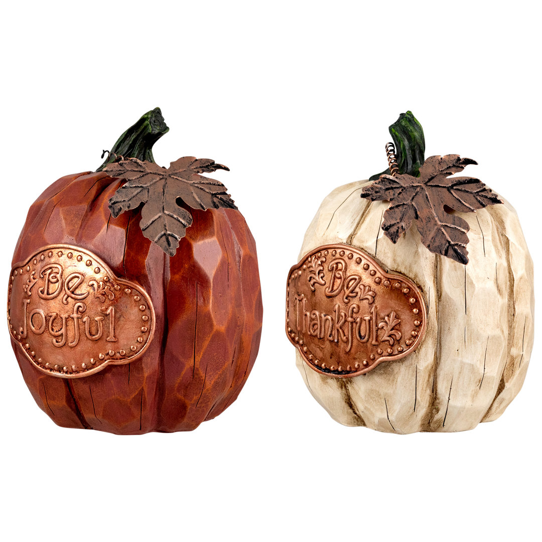 Set of 2 Autumn Harvest "Be Joyful" Pumpkin Figurines (Set of 2) Northlight Seasonal
