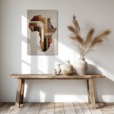 1pc Canvas Wall Art, African continent, traditional geometric patterns, collage art Poster 24"x36" Framed Painting Room Wall Decor, Ideal Gift For Bedroom Living Room Hallway Dorm, Ready To Hang